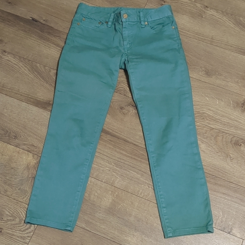 Tory Burch Alexa Cropped Skinny Viridian Green Jeans Size 25 - Picture 4 of 14